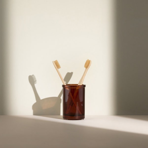 Porte-brosse à dents en verre ambré, Tasse de rangement en verre marron, Tasse de salle de bain ambrée, Tasse à brosse à dents en verre, Tasse en verre marron, Verre à boire ambré