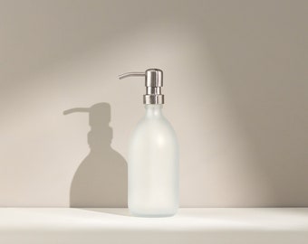 Distributeur de savon en verre blanc, Bouteille de savon blanc mat, Pompe à savon en verre, Pompe en verre réutilisable, Flacon distributeur en verre, Bouteilles Clean Living