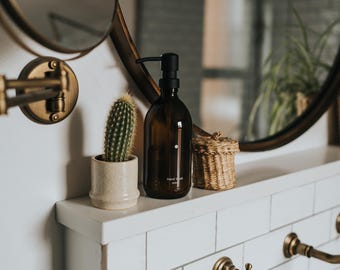 Amber Glass Soap Dispenser: Refillable Hand Soap, Shampoo, and Lotion
