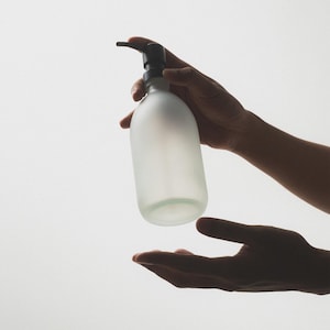 Frosted White Glass Soap Dispenser: Reusable Bottle with Stainless Steel Pump