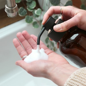Schaumseifenspender, Bernsteinfarbene Glas-Pumpe, Schaumseifen-Glas-Pumpe, Braune Seifenpumpe, Glas-Schaumseifenspender, Flüssigseifenpumpe