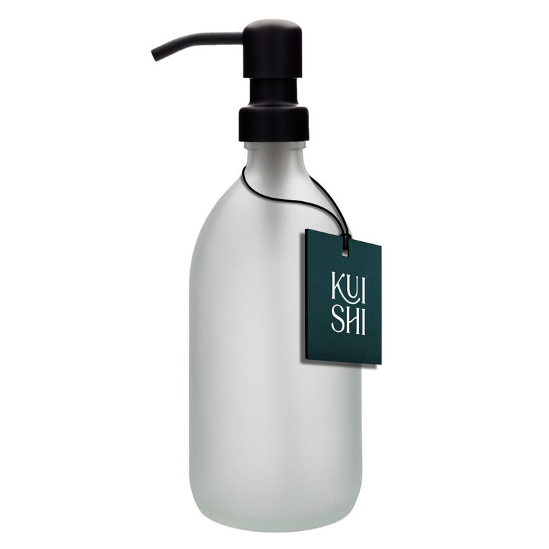 Frosted White Glass Soap Dispenser: Reusable Bottle with Stainless Steel Pump
