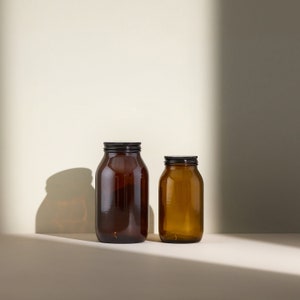 Amber Storage Jar, Brown Glass Storage Jar, Glass Kitchen Storage Jar, Amber Jar, Brown Glass Jar, Brown Medicine Jar, Amber Glass Jar