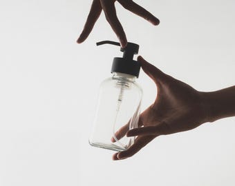 Dispenser di sapone schiumogeno, bottiglia di vetro trasparente con pompa in acciaio inossidabile