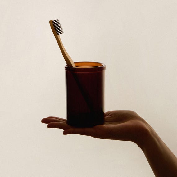 Amber Glass Toothbrush Holder: Modern Bathroom Storage Cup