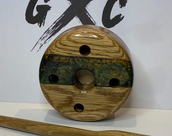 Turkey Pot Call Red Oak and Camoflage Resin with Aluminum Surface