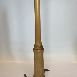 May include: A handcrafted wooden wand with a light brown finish. The wand features a cylindrical body with a decorative band of green and brown near the base. The wand is approximately 25 cm long.