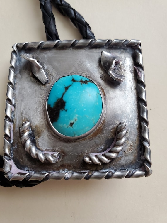 Vintage Old Pawn Silver Turquoise Bolo Tie