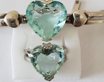 Vintage Badavici Blue Heart Statement Bracelet Ring Set