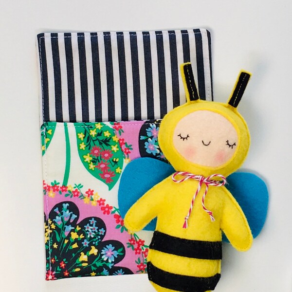 PumpernickelPlum Baby Bee Doll with Pocket Bed