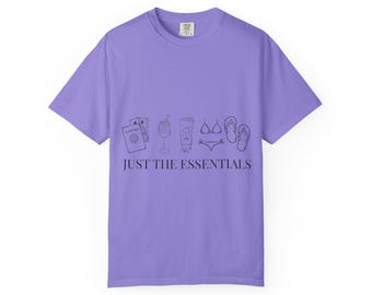 Camiseta con artículos esenciales para la playa / Ilustración de "Solo lo esencial"