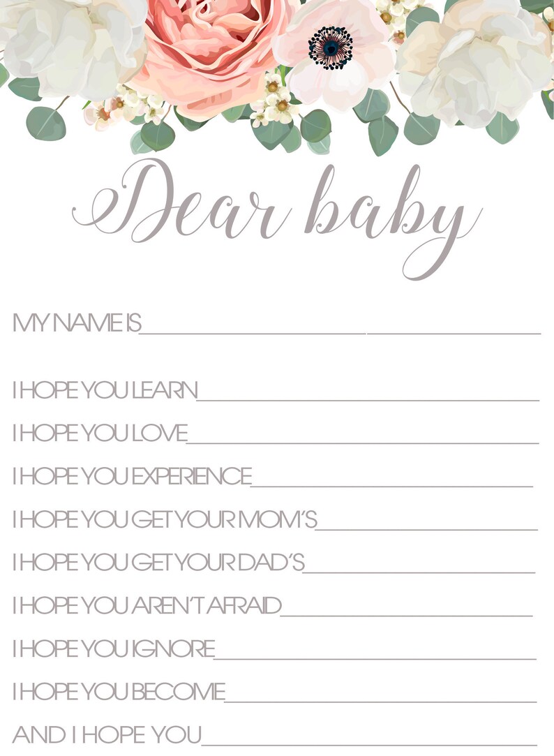Floral Dear Baby Letter for Baby Shower Etsy
