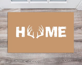 Home Deer Antlers Door Mat, Indoor Door Mat, Hunter Gift, Hunting Family Decor, Deer Hunter Present | Mossy Oak Graphics