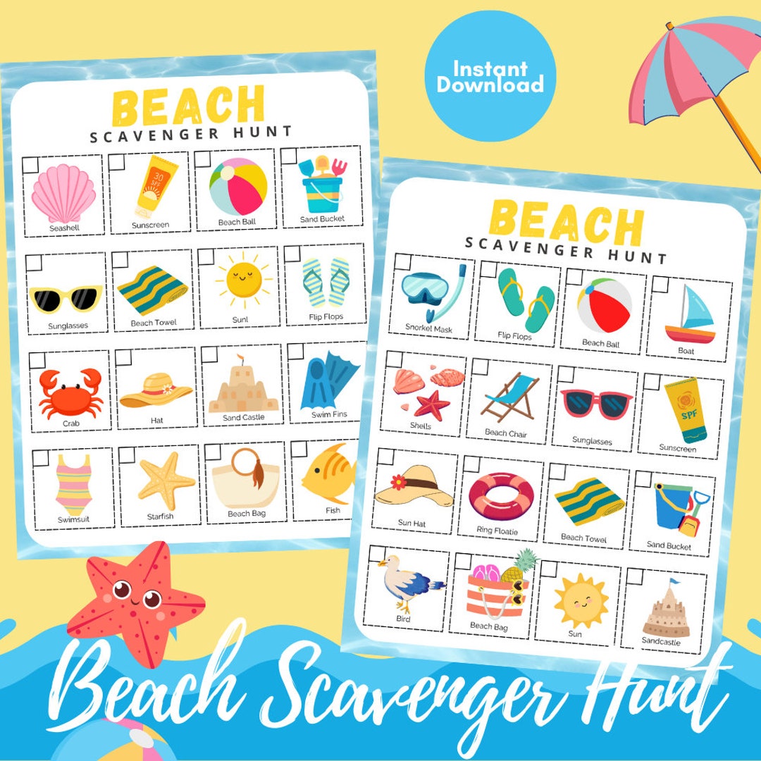 Kids Beach Scavenger Hunt Game Printable Download Summer Fun DIY ...