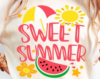 Sweet Summer SVG, PNG, Preppy Floral Summer Shirt Svg, Trendy Coquette Beach Svg, Cute Summer Png, Floral Beach Png File, Watermelon Svg