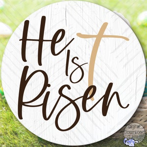 Él ha resucitado SVG, PNG, archivos SVG de Pascua cristiana, colgador de puerta SVG, letrero de puerta SVG, letrero redondo SVG, Él ha resucitado Png, letrero de Pascua SVG