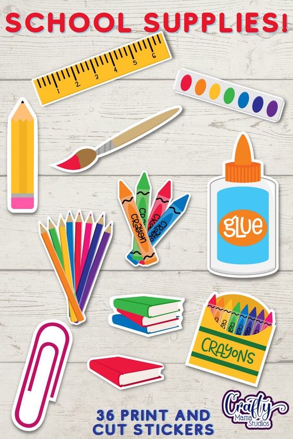 Kids School Supplies Digital Stickers, School Supplies Printable