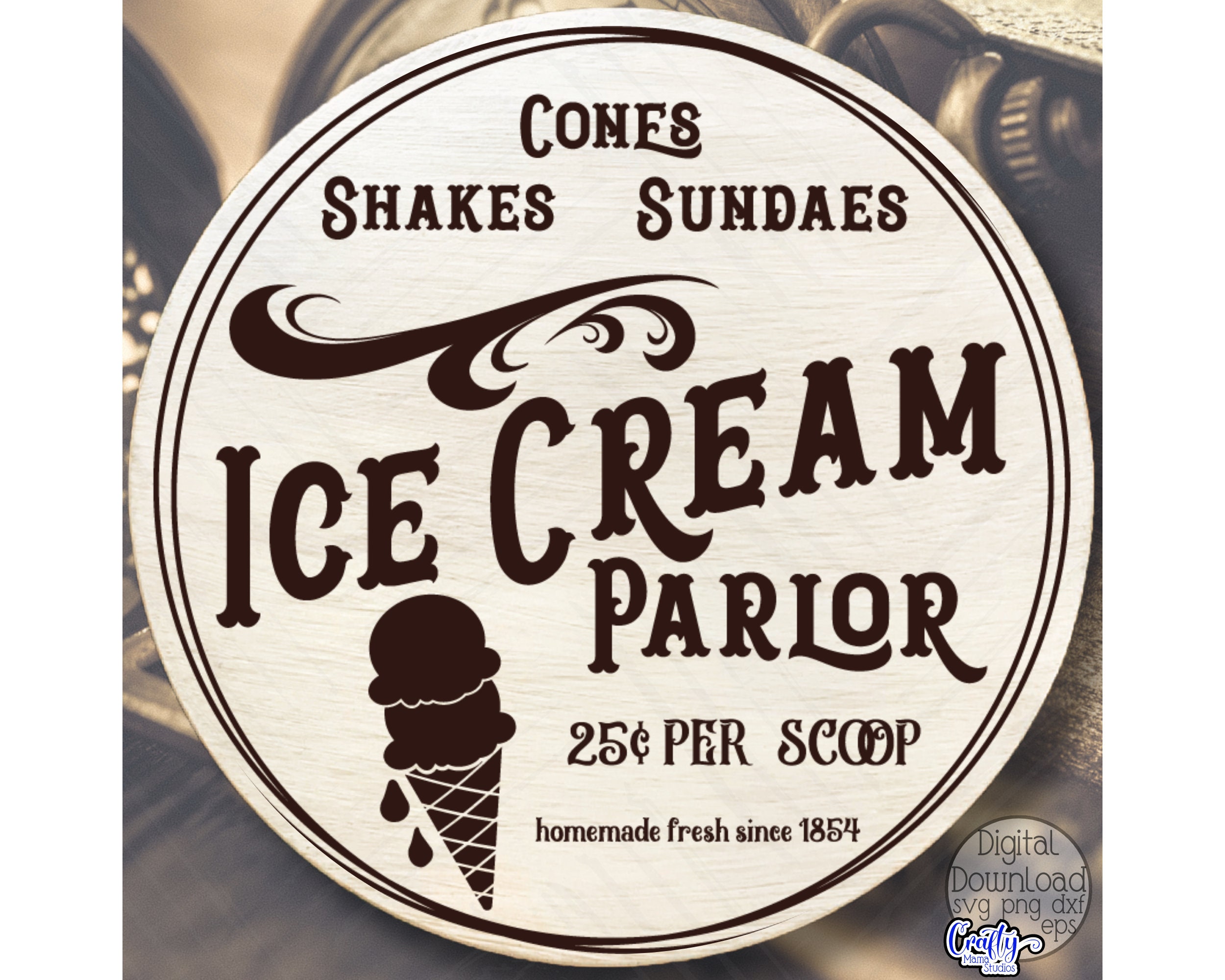 Vintage Ice Cream Svg, Ice Cream Parlor Round Svg, Vintage Ice