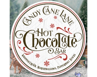 Hot Chocolate Bar SVG, PNG, Christmas Svg, Christmas Door Hanger Svg, Christmas Sign Svg, Hot Chocolate Svg, Door Sign Svg, Round Sign Svg
