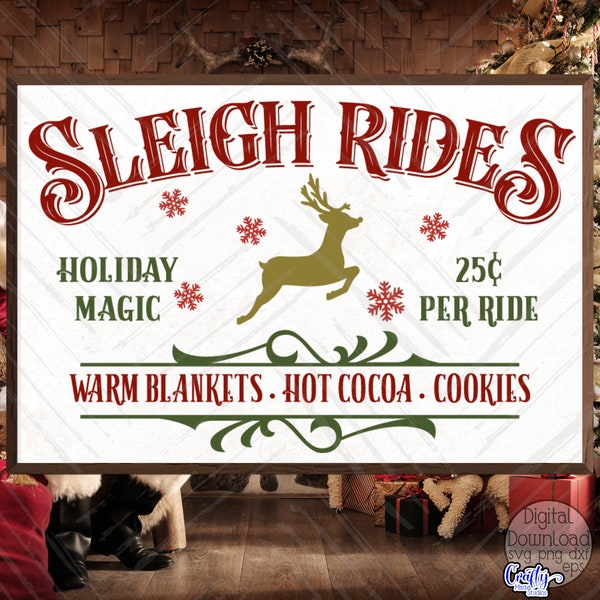Sleigh Rides Svg, Reindeer Svg, Farmhouse Christmas Svg, Christmas Sign Svg, Sleigh Rides Sign Svg, Reindeer Sign Svg, Vintage Christmas Svg
