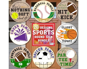 Sports Door Hanger SVG, PNG, Sports Svg, Baseball Svg, Basketball Svg, Football Svg, Door Sign Svg, Softball Svg, Round Sign Svg, Sports Png