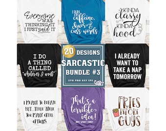 Puede incluir: Una colección de camisetas con varias citas sarcásticas en blanco y negro y otros colores. Las camisetas incluyen frases como "Todos lo estaban pensando, yo solo lo dije" y "Ya quiero tomar una siesta mañana."