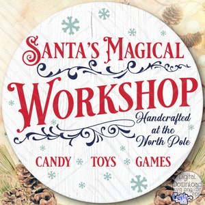 Santa's Magical Workshop Svg, Santa Svg, Christmas Svg Files, Door Sign Svg, Door Hanger Svg, Christmas Round Sign Svg, Christmas Sign Svg