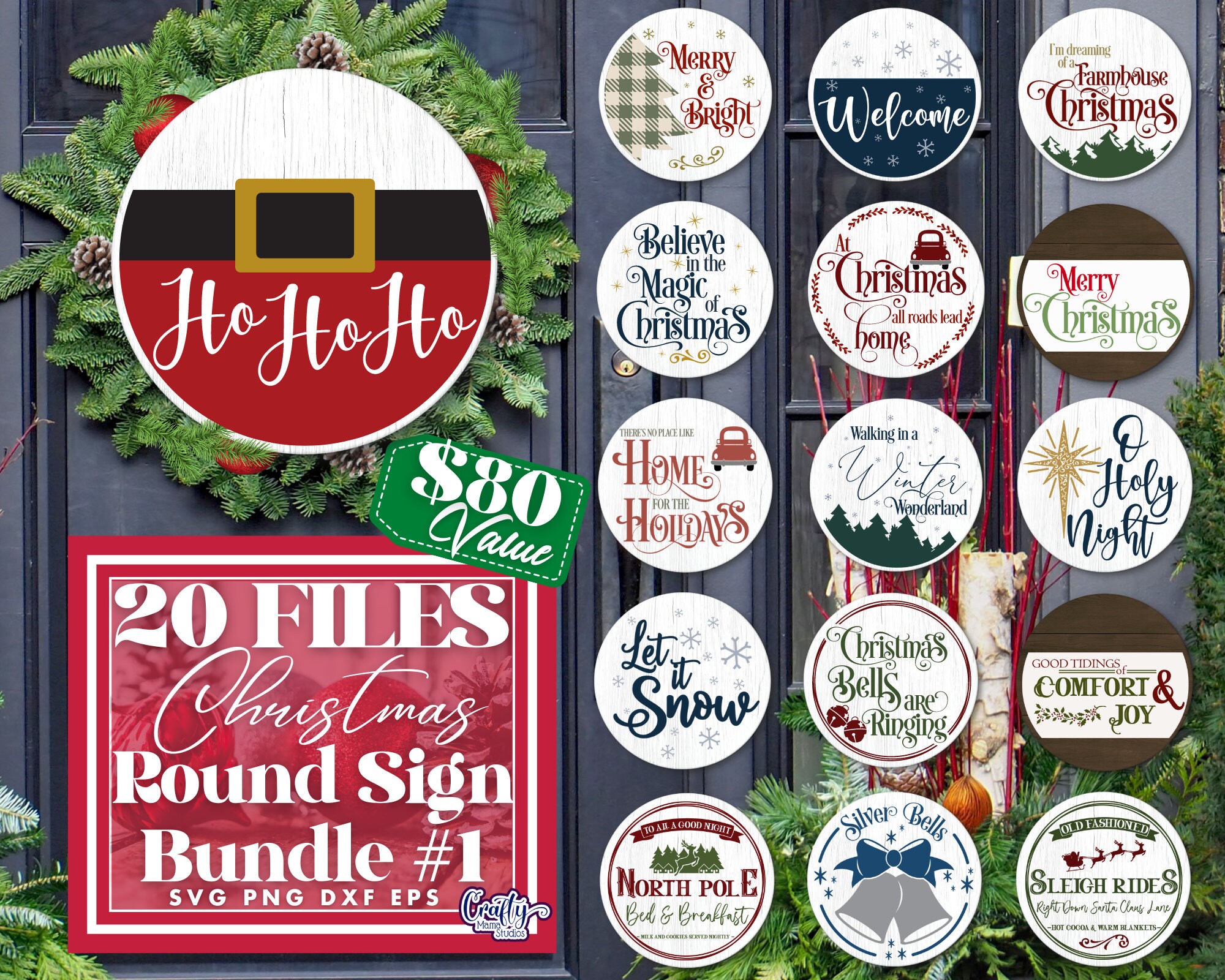 Merry Christmas Svg Bundle Round Christmas Door Hanger Svg - Etsy