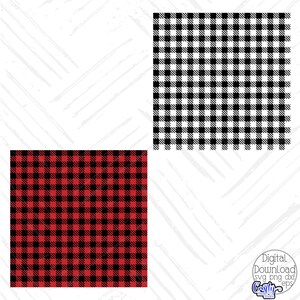 May include: Two digital seamless patterns featuring a black and white gingham pattern and a red and black gingham pattern.