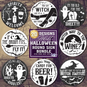 Funny Halloween Svg Bundle, Halloween Door Hanger Svg, Round Halloween Sign Svg, Halloween Door Sign Svg, Halloween Round Sign Svg, Png File