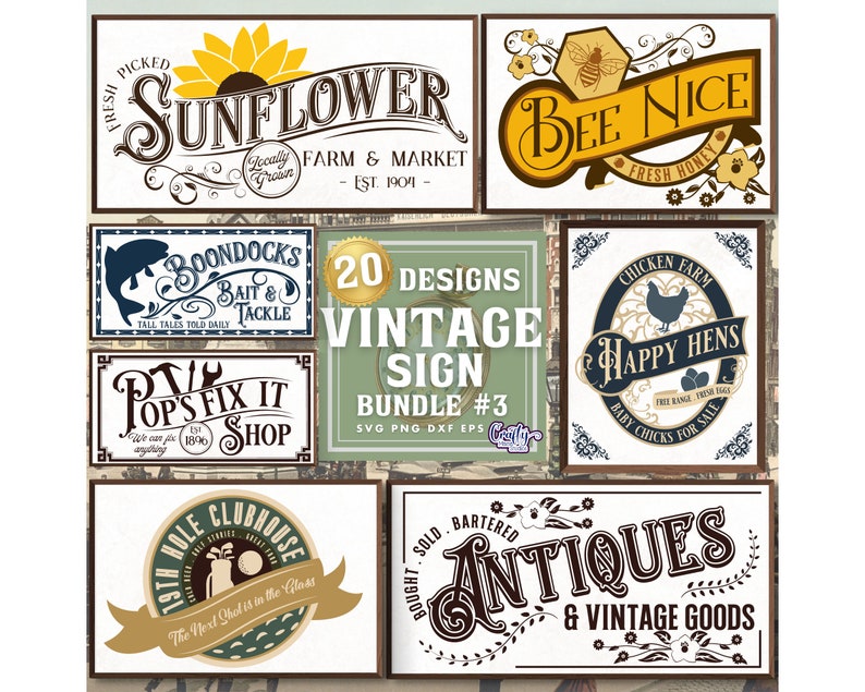 Farmhouse Svg Bundle, Farmhouse Sign Svg, Vintage Svg, Vintage Sign Svg, Farm Svg, Vintage Farm Sign Svg, Farmhouse Home Svg, Sunflower Svg image 1