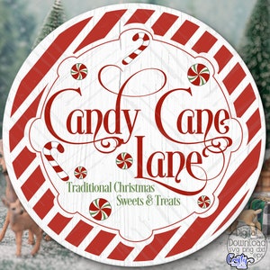 Candy Cane Lane SVG, PNG, Candy Cane Svg, Christmas Svg, Door Hanger Svg, Christmas Sign Svg, Door Sign Svg, Round Christmas Png