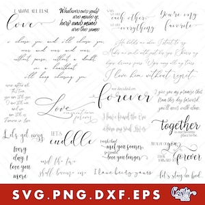 May include: A collection of black and white calligraphy quotes about love, including "Love is an moment, that lasts forever", "Let's cuddle", "I love being yours", and "Together is our favorite place to be".