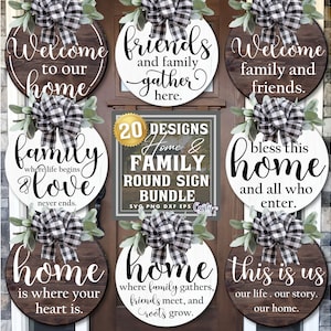 Bundle Svg maison, Svg famille, bienvenue, accroche-porte bienvenue Svg, ferme Svg, panneau rond de bienvenue Svg, panneau de porte Svg, panneau rond Svg