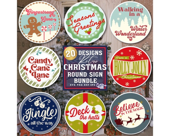 Retro Christmas SVG, PNG, Round Christmas Sign Svg, Christmas Door Hanger Svg, Christmas Door Sign Svg Files for Cricut, Retro Christmas Png