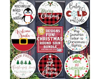 12 Round Christmas SVG, PNG, Christmas Sign Svg Bundle, Christmas Door Hanger Svg, Christmas Door Sign Svg, Round Sign Svg, Christmas Png