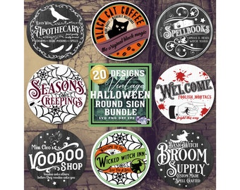 Paquete de SVG de Halloween vintage, SVG de colgador de puerta de Halloween, SVG de letrero de Halloween, SVG de letrero de puerta de Halloween, SVG de letrero redondo de Halloween con citas, PNG