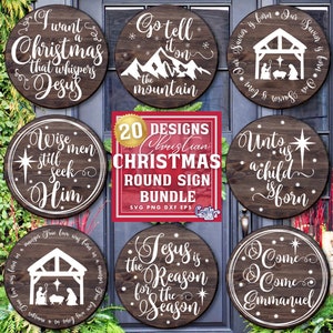 Christliche Weihnachten SVG, PNG, Religiöses Weihnachtsschild SVG, Runder Weihnachtstürhänger SVG, Krippe Aufhänger Aufhänger Aufhänger
