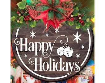 Joyeuses fêtes SVG, PNG, fichiers Svg Noël, fichier Svg Noël signe, Svg d'accroche-porte Noël, Svg de plaque de porte, signe rond Svg, Png vacances