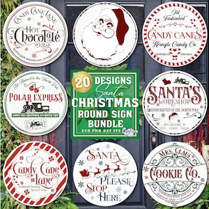 Bundle Père Noël Svg, Svg de plaque de Noël, Svg d'accroche-porte Noël, Svg de plaque de porte de Noël, plaque ronde de Noël Svg, Svg de père Noël