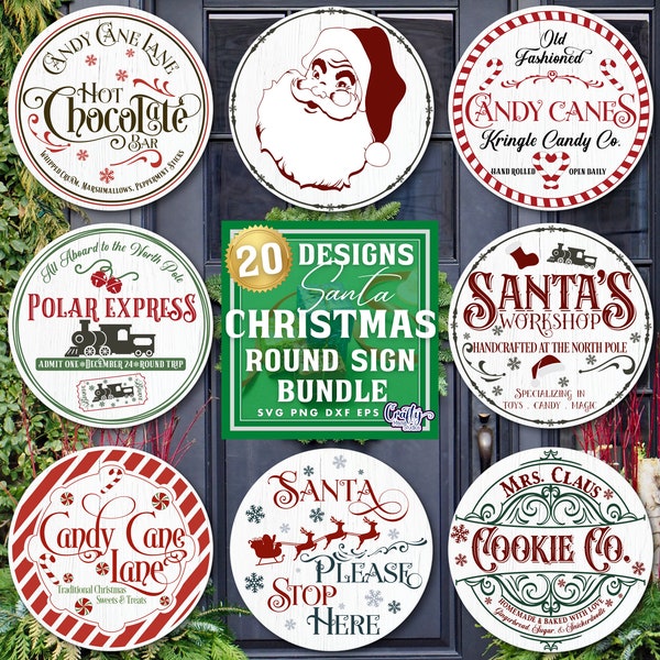 Santa Christmas Svg Bundle, Christmas Sign Svg, Christmas Door Hanger Svg, Christmas Door Sign Svg, Christmas Round Sign Svg, Santa Svg