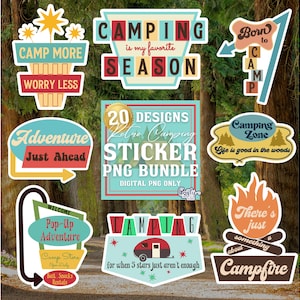 Archivos Png de Camping Retro, Pegatinas Digitales de Camping Retro, Pegatinas Imprimibles de Camping Retro, Pegatinas de Camping Retro Png, Citas de Camping Png