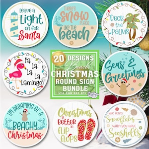 Paquete de Svg de Navidad en la playa, Svg de letrero de Navidad en la playa, Svg de colgador de puerta de Navidad en la playa, Svg de playa de Navidad, Svg de letrero redondo, Svg de letrero de puerta