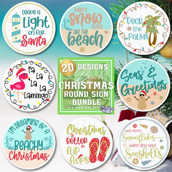 Beach Christmas Svg Bundle, Beach Christmas Sign Svg, Beach Christmas Door Hanger Svg, Christmas Beach Svg, Round Sign Svg, Door Sign Svg