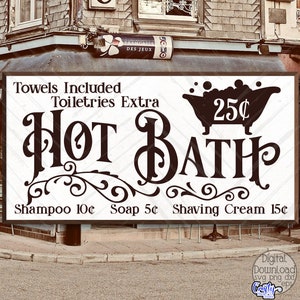 Vintage Hot Bath Svg, Farmhouse Svg, Farmhouse Sign Svg, Cricut Svg, Svg File for Cricut, Digital Download, Farmhouse Bath Svg, Bathtub Svg