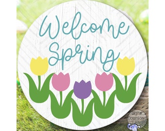 Welcome Spring Svg, Round Spring Door Hanger Svg, Spring Flower Svg, Flower Door Hanger Svg, Round Sign Svg, Spring Door Sign Svg, Png File