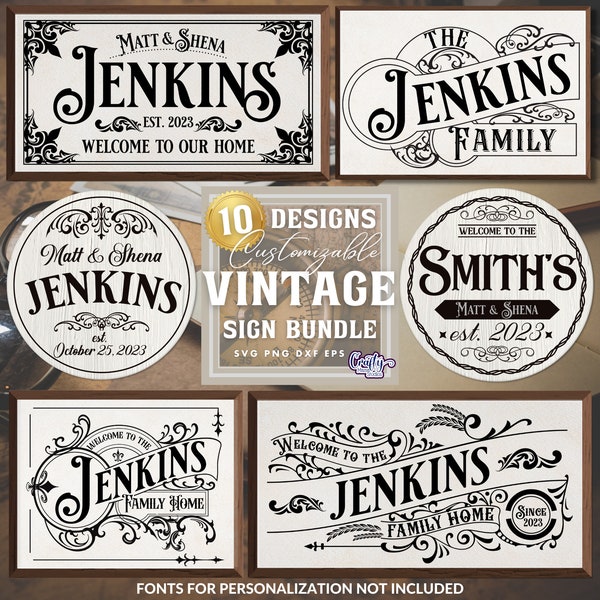 Vintage Sign Svg Bundle, Family Svg, Family Sign Svg, Vintage Sign Bundle Svg, Farmhouse Svg, Door Sign Svg, Round Sign Svg, Door Hanger Svg