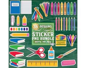 Kids School Supplies Digital Stickers, School Supplies Printable Stickers, School Supplies Png, School Supplies Stickers Bundle Png Files,
