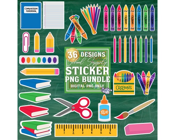 Kids School Supplies Digital Stickers, School Supplies Printable Stickers, School Supplies Png, School Supplies Stickers Bundle Png Files,