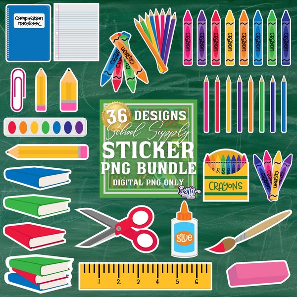 Kids School Supplies Digital Stickers, School Supplies Printable Stickers, School Supplies Png, School Supplies Stickers Bundle Png Files,